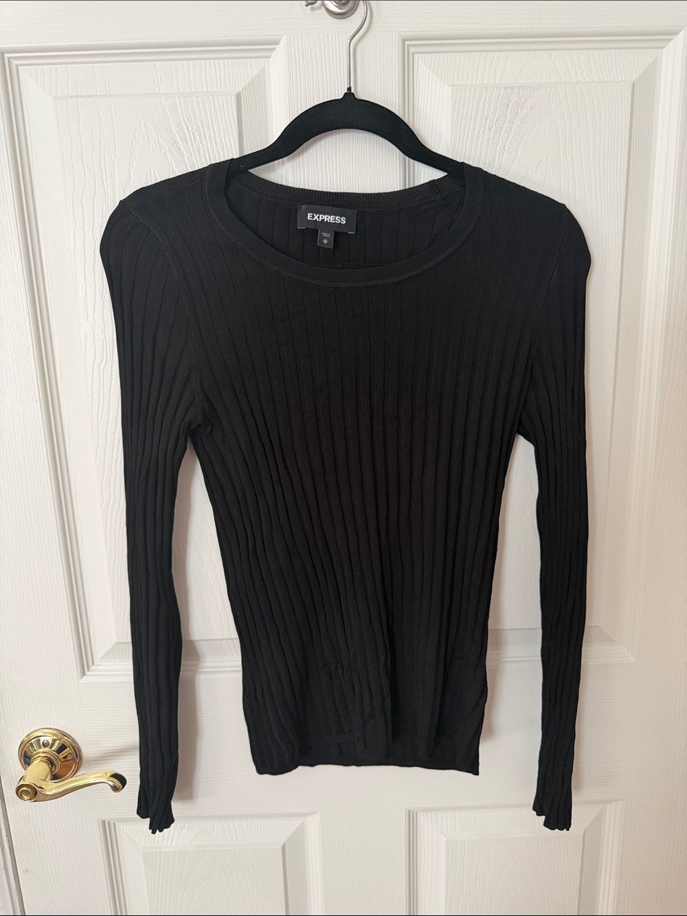 Express Black Ribbed Long Sleeve Crew Top medium